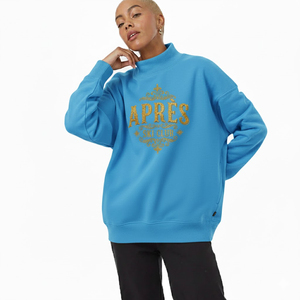 Sudadera informal de manga larga con cuello simulado de peso pesado de gran tamaño con logotipo frontal sólido de Invierno para mujer - Product Image 4