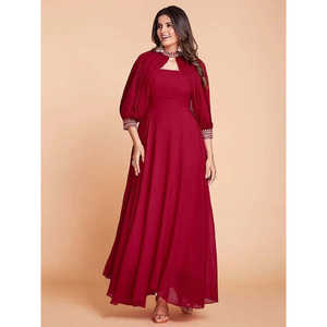 Magnifique robe de soirée rouge en georgette pour les fêtes, avec travail de dori, élégante robe de soirée - Product Image 2
