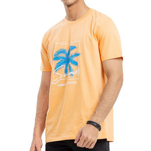 เสื้อยืดคอกลมแขนสั้นสีส้มสำหรับผู้ชาย พิมพ์ลายต้นปาล์ม ทรงปกติ ผ้าถักลำลอง - Product Image 4