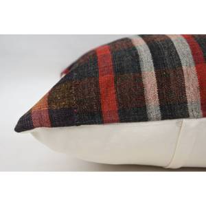 Oreiller à motif tartan multicolore 24x24 pouces Vintage Wool Kilim Plaid Woven Technique - Product Image 4