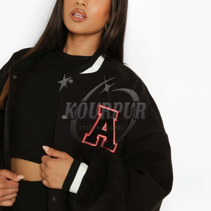 Autumn Varsity Jacket Custom Logo Simple Fashion Adult Women's Bomber Jacket In 100% Cotton - Product Image 2