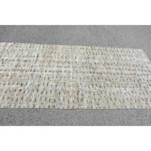 Vintage Classic Turkish <b>Rug</b> Beige 4.2x8.9ft Handmade Wool with Patchwork Rectangle Hallway Pattern Latex Backed <b>Bedside</b> <b>Rug</b> - Product Image 3