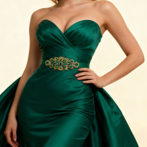 Ceinture de mariée vintage en strass vert et perles, faite à la main, ajustable, pour mariage, bals de fin d'année, événements formels, ceinture de soirée, robe longue - Product Image 3