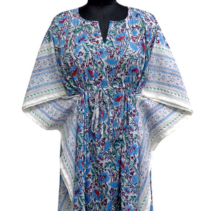 Caftan marocain confortable luxe longue taille main bloc imprimé doux voile de coton caftan vêtements de nuit au prix de gros - Product Image 3