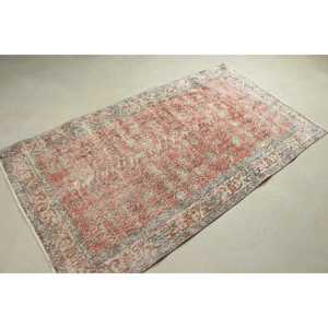 3.7x6.7 ft Rug, Turkish Rug, Vintage <b>Red</b> <b>Wool</b> Plants & trees Rug - Product Image 4