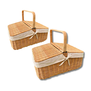 PANIER EN ROTIN Classique PANIER PICNIC avec Couvercle du Vietnam Grand Panier de Récolte en Osier avec Poignées pour Fruits et Légumes - Product Image 1