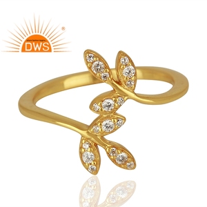 Latest Design Sterling Silver 18K Gold Plated Natural <b>Cz</b> Gemstone Leaf Design <b>Ring</b> Jewelry Manufacturer - Product Image 2