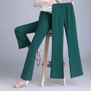 Automne Flare pantalon femmes solide grenouille poches élastique taille haute décontracté polyvalent mince jambe large cheville longueur pantalon - Product Image 6