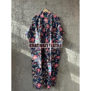 Kimono con estampado de bloques hecho a mano indio 100% algodón nuevo estilo bohemio exclusivo de playa hasta el suelo ropa de dormir para mujer al por mayor - Product Image 1