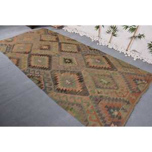 Alfombra de lana verde marrón rústica patrón abstracto 5,1X10,7 pies para dormitorio de adolescente pasillo rompecabezas de látex diseño rectangular de retazos - Product Image 3