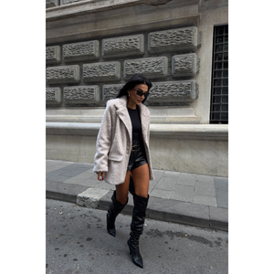 เสื้อแจ็คเก็ตผู้หญิงสีเบจ ผ้าอัลปาก้าแคชเมียร์ ทรงบอยเฟรนด์ - Product Image 2