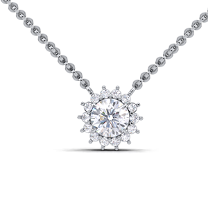 IGI Certified Lab Grown Diamond Round Solitaire Halo Pendant Pendant in Solid 925 Sterling <b>Silver</b> Classic Micro Pave Design - Product Image 1