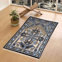 Tapis de prière islamique en polyester bleu lavable en machine, à poils plats, pour usage domestique, ensemble cadeau avec tapis de prière Sejadah 70x110cm PLUS