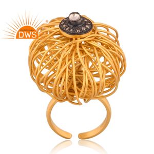 Última venta plata esterlina 925 18K chapado en oro Cz y cristal cuarzo anillo de piedras preciosas Demi joyería fina fabricante - Product Image 1