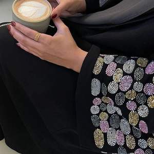 Wholesale Custom Luxury Stylish Silk Long Sleeve Anti-Wrinkle Abaya Adults Women's Muslim <b>Dress</b> Ruffle Sleeves Dubai Islamic - Product Image 2