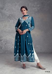 Último diseñador pesado Reyon bordado Lakhanavi trabajo - Product Image 3