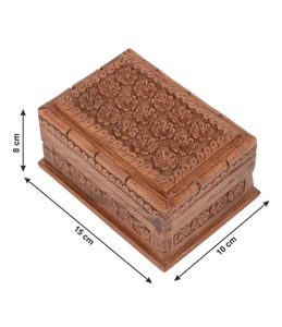 Joyero rectangular de madera de nogal con motivo floral tallado en la parte superior-caja de almacenamiento de madera hecha a mano de 6x4 pulgadas para mujer - Product Image 4