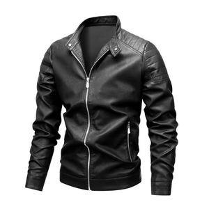 Blouson Bomber en Cuir PU Noir Coupe Slim Coupe-Vent Style Motard Classique de Haute Qualité pour Hommes – Vente en Gros OEM - Product Image 4