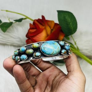 Mohave Turquoise Cuff in Sterling Silver Silver 925 Cuff for Sale Silver <b>Bracelet</b> in Turquoise - Product Image 5