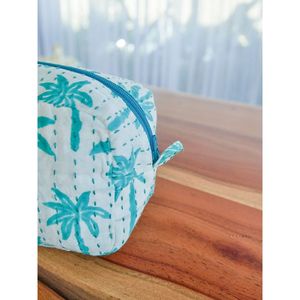 Turquoise Geometric Palm Travel <b>Makeup</b> <b>Case</b> with Zipper Closure - Product Image 2