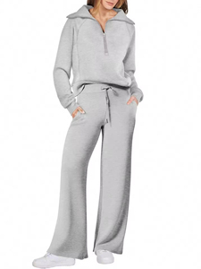 Mùa Thu Mùa Đông Của Phụ Nữ Giải Trí Thể Thao Phù Hợp Với Bộ Tùy Chỉnh Nhà Máy Bán Buôn Dây Kéo Dài Tay Áo Rộng Chân Quần Cộng Với Kích Thước OEM - Product Image 2