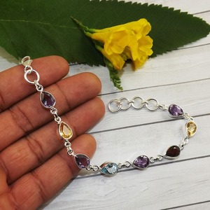 Bracelet de pierres précieuses multiples Bijoux de mode pour filles Bracelet en argent sterling 925 fait à la main indien Halo Bracelet en argent sterling pour filles - Product Image 5