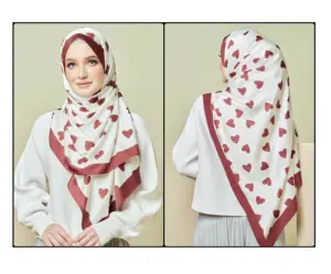 Foulard en soie douce de haute qualité pour femmes, foulard imprimé en forme de cœur rouge, Hijab