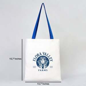 Sac fourre-tout en coton écologique personnalisé avec poignées bleues Saks 14x16, sac recyclable avec logo - Product Image 4