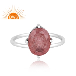 Vente chaude Argent Sterling Oxydé Naturel Fraise Quartz Pierres Précieuses Conception Ovale Bague Empilable Fabricant De Bijoux Personnalisé - Product Image 3