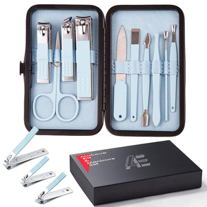 10 Piece <b>Nail</b> <b>Kit</b>, Manicure <b>Kit</b>, Manicure Pedicure Set Toenail Clippers, Manicure <b>Kit</b> Pedicure <b>Kit</b> Luxurious Case - Light Blue - Product Image 1