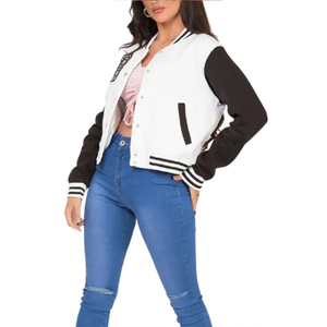 Fábrica de fabricación elegante de moda de las mujeres Crop Varsity chaquetas de lana transpirable satén prendas de vestir exteriores bordado Streetwear College - Product Image 4
