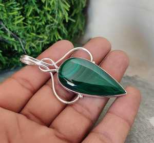 Collier pendentif en argent avec pierre précieuse naturelle malachite pour femmes, argent sterling 925 massif, bijoux pour femmes, bijoux de mariage, OEM - Product Image 2