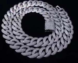 Cadena cubana VVS1 Moissanite 925 Plata de Ley/14K Oro Blanco Toque Cadena hecha a mano Cadena cubana de fiesta de Hip Hop para hombres - Product Image 2