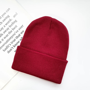 Bonnet en tricot unisexe à revers, couleur unie, acrylique doux, chaud et extensible, pour l'hiver, tenue quotidienne à la mode - Product Image 4