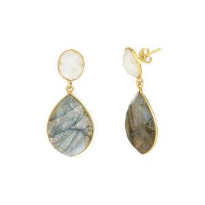 Pendentif en argent sterling 925 plaqué or 18 carats avec pierre précieuse naturelle labradorite blanche arc-en-ciel de style ethnique pour femme pour les fêtes - Product Image 3