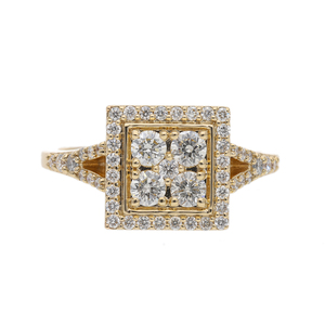 Women's 14K Gold Rhodium Plated Classic Vintage-Inspired Natural Diamond Engagement <b>Ring</b> Brilliant Cut Cluster Halo Pave-Set - Product Image 1