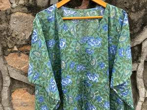 Maxi caftán de algodón orgánico para mujer, caftán corto elegante hecho a mano, estampado de bloque, embarazo, hasta el suelo, colección de verano Natural - Product Image 2