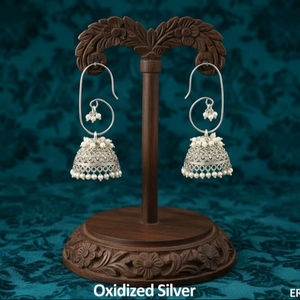 Fancy Style Party Wear Oxidised <b>Silver</b> <b>Jhumka</b> Earrings Beautiful Antique Design Perfect for Weddings Festivals and Casual Wear - Product Image 2