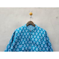 Buatan tangan Indian Vintage wanita jaket putih dan Teal bunga unik blok desain cetak pada kapas berlapis bernapas gaya