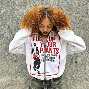 Sweat à capuche personnalisé 100% coton avec logo imprimé d'un poids lourd sur la taille du pull avec bords détruits en strass pour hommes Sweat à capuche décontracté avec fermeture éclair - Product Image 5