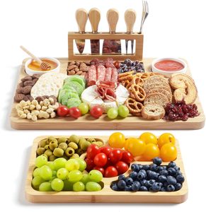 <span class=keywords><strong>Planche</strong></span> à fromage en bambou avec couteaux, <span class=keywords><strong>planche</strong></span> à découper en bois poli, durable, écologique, non toxique, design carré, pour légumes - Product Image 1