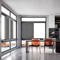 Ventana Corredera Vertical Automática Moderna de Aluminio Negro, Ancha, Antiruido, Contra Incendios, para Seguridad Exterior