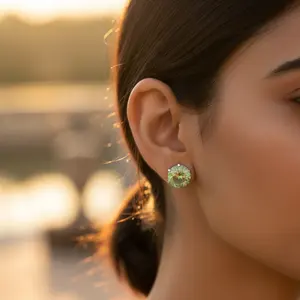 "925 <b>Silver</b> Fashion <b>Stud</b> Earrings with Green Gemstone for Women" - Product Image 2