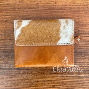 Portefeuille court en cuir de vachette pour femmes Porte-monnaie pour femmes Porte-cartes de crédit Petit portefeuille en cuir véritable Pochette à trois volets pour femmes - Product Image 1