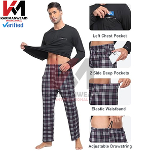 Conjunto de Pijama a Cuadros para Hombre, Ropa de Dormir de Manga Larga, Camisa y Pantalones, Conjunto de 2 Piezas para Hombre, Ligero y Suave - Product Image 4