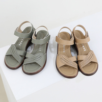 [JSHOE] Sandales compensées en cuir de vachette pour femmes, talon compensé de 6 cm, sangle à boucle et crochet, chaussures décontractées confortables