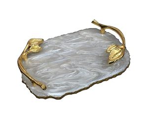 Latest Design Resin Serving <b>Tray</b> Snacks Serving <b>Tray</b> Golden Metal Leaf Design Handle for Home <b>Kitchen</b> Office Gifting on Sale - Product Image 5