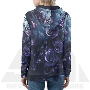 เสื้อฮู้ดซิปผู้หญิงลายแมวดำและดอกกุหลาบสีม่วง สำหรับฤดูหนาว คุณภาพพรีเมียม โลโก้ด้านหน้า ผ้าเทอร์รี่นุ่มพิเศษ - Product Image 4