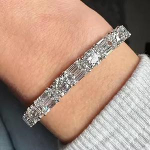 925 Round And Emerald Cut Diamond <b>Bracelets</b> for Women for Party Occasions And Wedding Gift For Her - Product Image 2