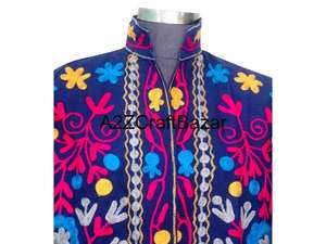 Manteau d'hiver à broderies florales pour hommes et femmes, veste en tissu de coton canard fait main, style hippie à points ouverts, tricoté pour l'automne - Product Image 3